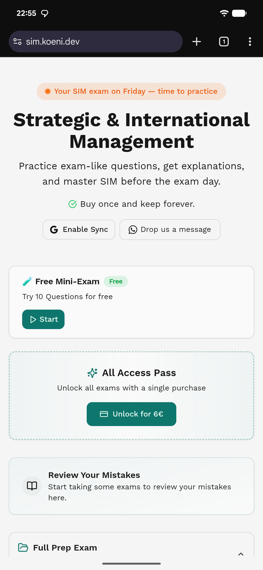 Screenshot from TUM Exam Prep; Exam Selection